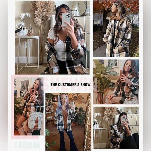Womens Long Sleeve Plaid Shirts Flannel Lapel Button Down Shacket Jacket Coats - Picture 2 of 4